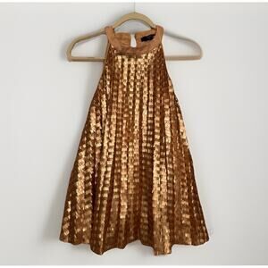 T Tahari Women's Sequined Pleated Top Gold Size 12 1399